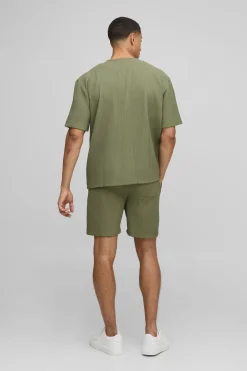 Chemise surdimensionnée sans col à manches courtes plissée