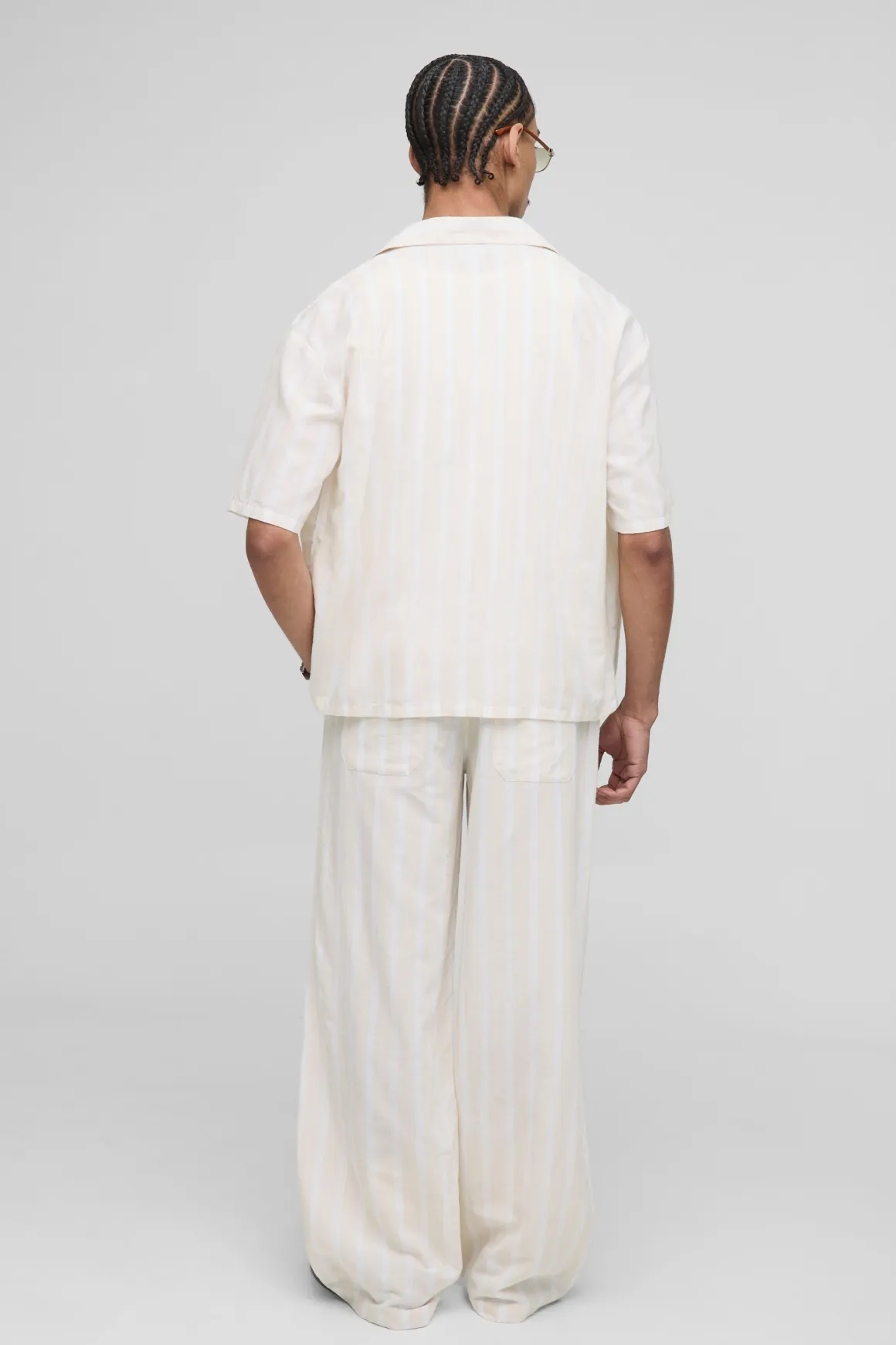 Chemise surdimensionnée, style boxy en lin avec rayures et détails de poche