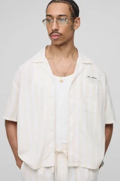 Chemise surdimensionnée, style boxy en lin avec rayures et détails de poche