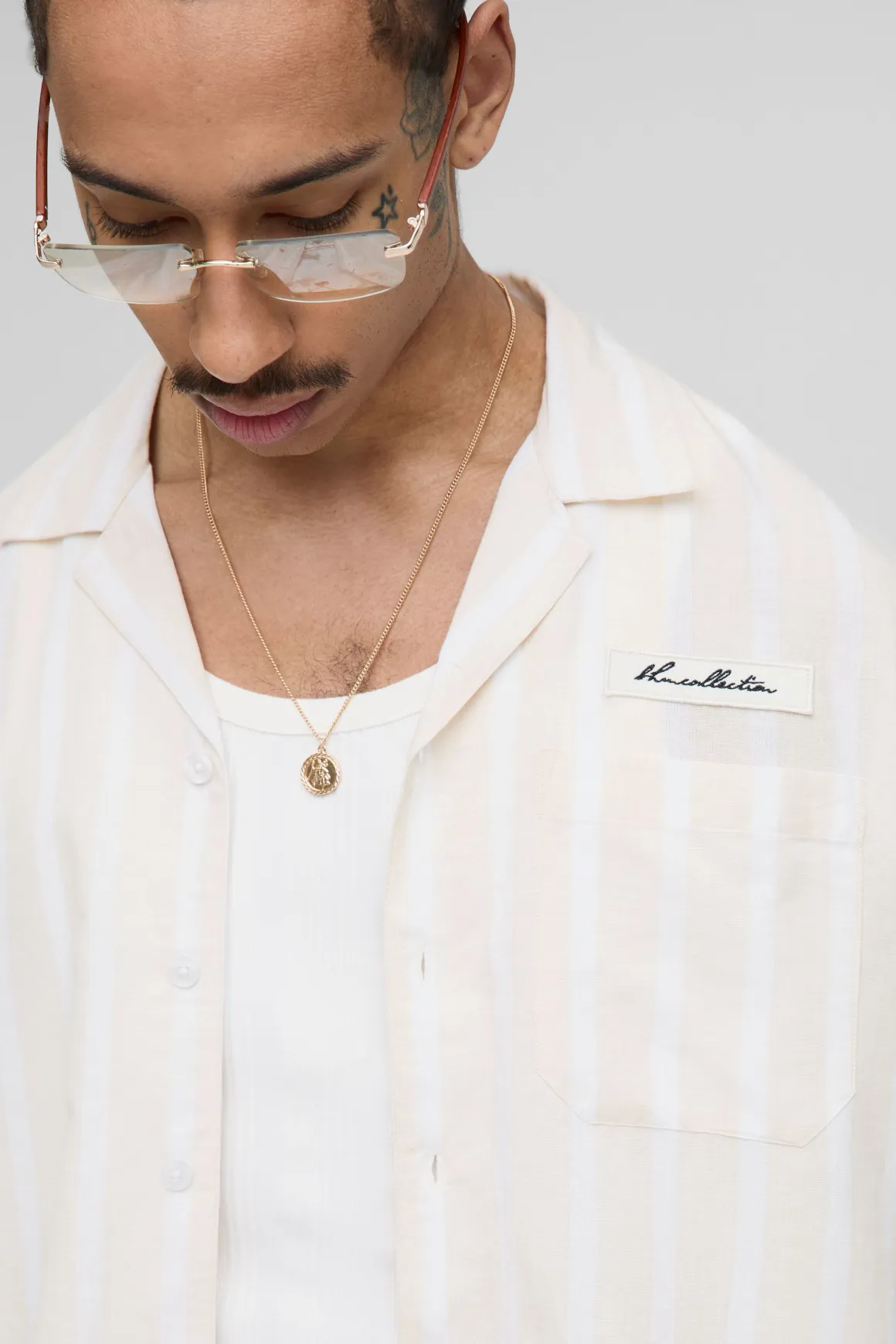 Chemise surdimensionnée, style boxy en lin avec rayures et détails de poche