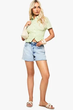 boohoo Chemise à taille plissée en vichy<Femme Tops