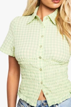 boohoo Chemise à taille plissée en vichy<Femme Tops