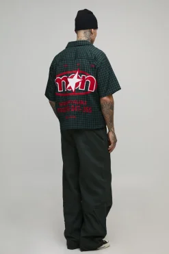 Chemise Tall Oversize Ample à Carreaux Micro Brodée
