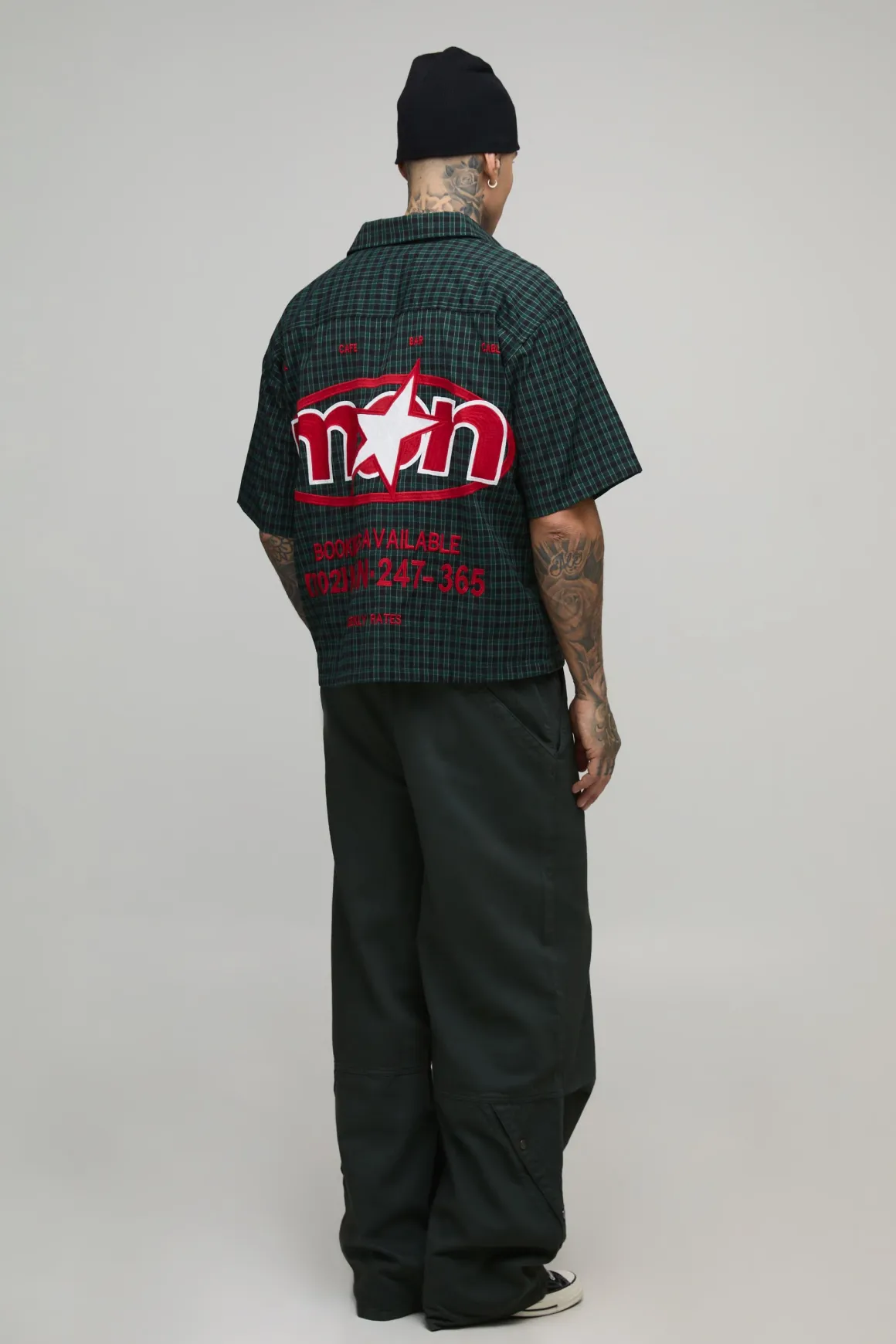 Chemise Tall Oversize Ample à Carreaux Micro Brodée