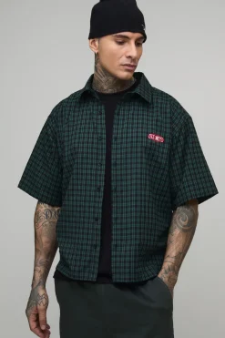 Chemise Tall Oversize Ample à Carreaux Micro Brodée