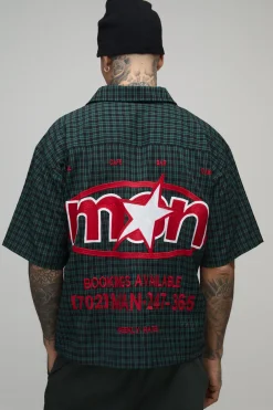 Chemise Tall Oversize Ample à Carreaux Micro Brodée