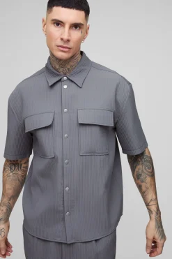 Chemise Technique Plissée Oversize à Manches Courtes