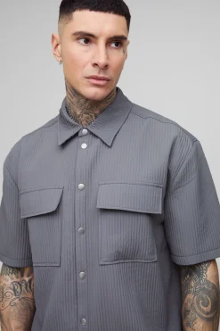 Chemise Technique Plissée Oversize à Manches Courtes