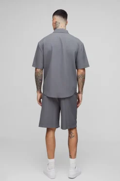 Chemise Technique Plissée Oversize à Manches Courtes