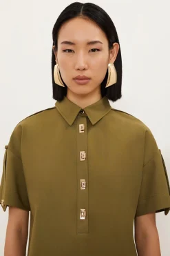 Chemise Techno en coton tissé à manches courtes avec détails métalliques