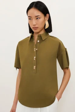 Chemise Techno en coton tissé à manches courtes avec détails métalliques
