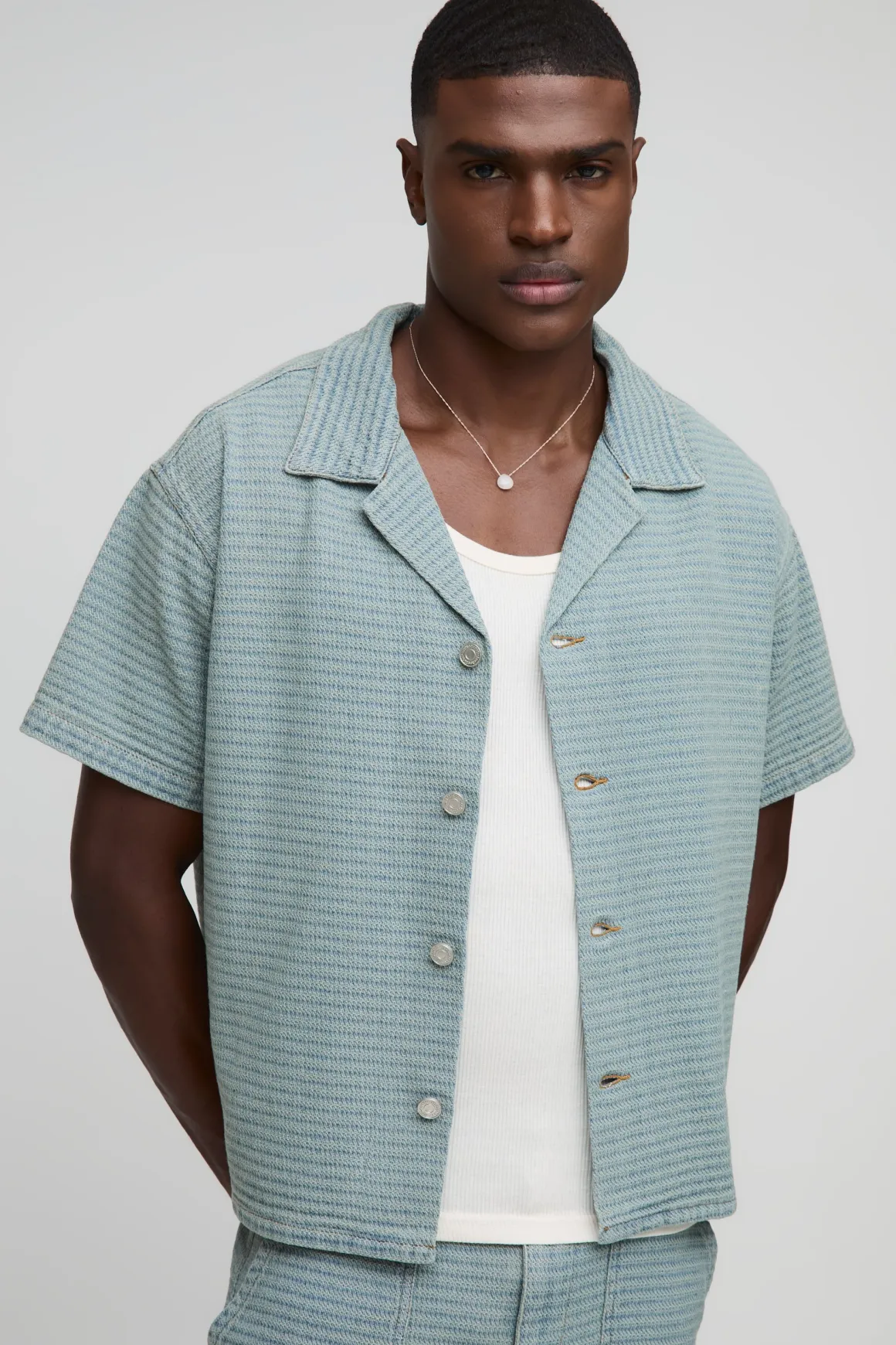 Chemise texturée en denim Boxy Revere