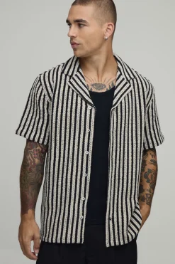 boohooMAN Chemise À Tissage Nattée À Rayures Coupe Regular<Homme Chemises
