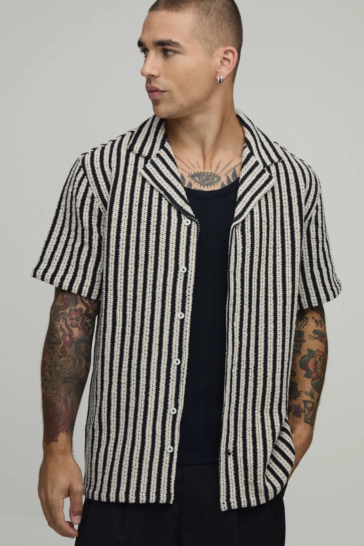 boohooMAN Chemise À Tissage Nattée À Rayures Coupe Regular<Homme Chemises