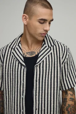 boohooMAN Chemise À Tissage Nattée À Rayures Coupe Regular<Homme Chemises
