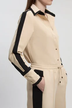 Chemise Tissée à Col avec Détails Métalliques Contrastés en Sergé