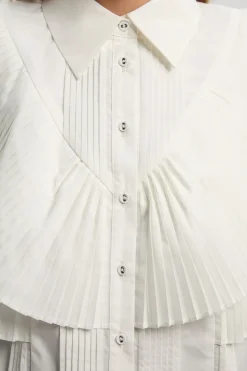 Chemise Tissée à Col avec Détails Volantés en Popeline de Coton à Manches Longues