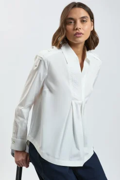 KarenMillen Chemise Tissée en Coton Ample avec Détail de Patte de Boutonnage<Femme Tops