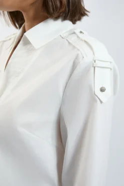 KarenMillen Chemise Tissée en Coton Ample avec Détail de Patte de Boutonnage<Femme Tops
