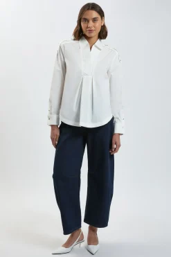 KarenMillen Chemise Tissée en Coton Ample avec Détail de Patte de Boutonnage<Femme Tops