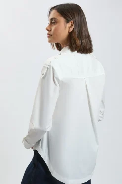 KarenMillen Chemise Tissée en Coton Ample avec Détail de Patte de Boutonnage<Femme Tops