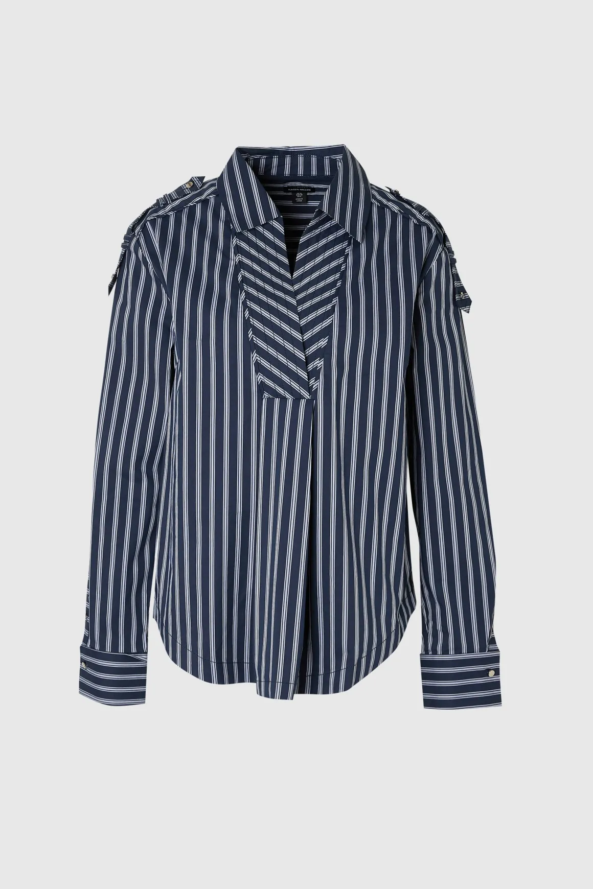 Chemise Tissée en Coton à Rayures avec Détail de Patte de Boutonnage Coupe Ample