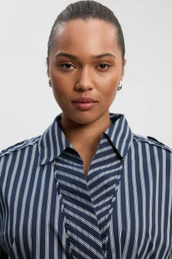 KarenMillen Chemise Tissée en Coton à Rayures Coupe Ample Grande Taille avec Détail de Patte de Boutonnage<Femme Tops