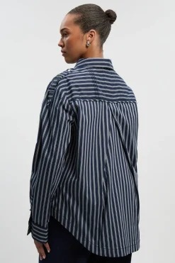 KarenMillen Chemise Tissée en Coton à Rayures Coupe Ample Grande Taille avec Détail de Patte de Boutonnage<Femme Tops