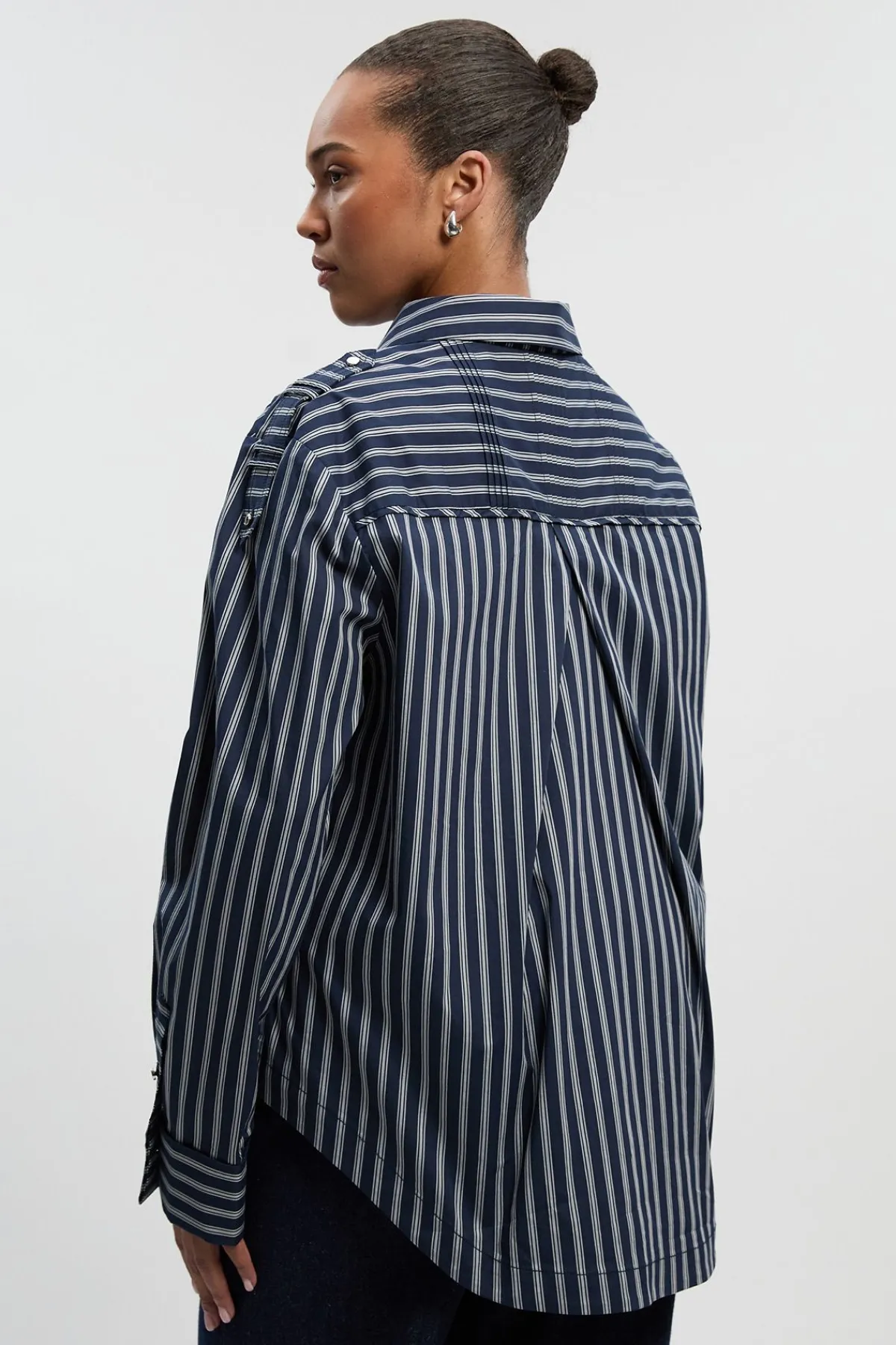 KarenMillen Chemise Tissée en Coton à Rayures Coupe Ample Grande Taille avec Détail de Patte de Boutonnage<Femme Tops
