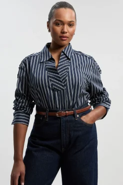 KarenMillen Chemise Tissée en Coton à Rayures Coupe Ample Grande Taille avec Détail de Patte de Boutonnage<Femme Tops