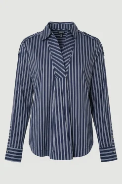 KarenMillen Chemise Tissée en Coton à Rayures Coupe Ample Grande Taille avec Détail de Patte de Boutonnage<Femme Tops