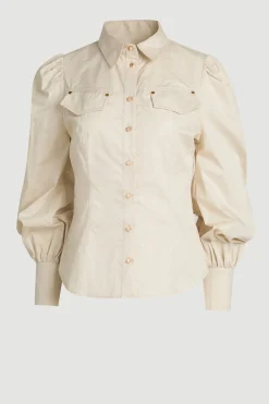 KarenMillen Chemise Tissée En Satin De Coton Avec Détail De Poche<Femme Tops