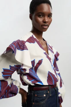 Chemise Tissée En Satin De Coton À Imprimé Floral Graphique