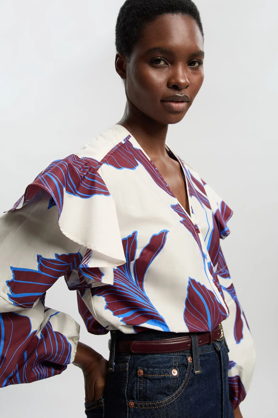 Chemise Tissée En Satin De Coton À Imprimé Floral Graphique