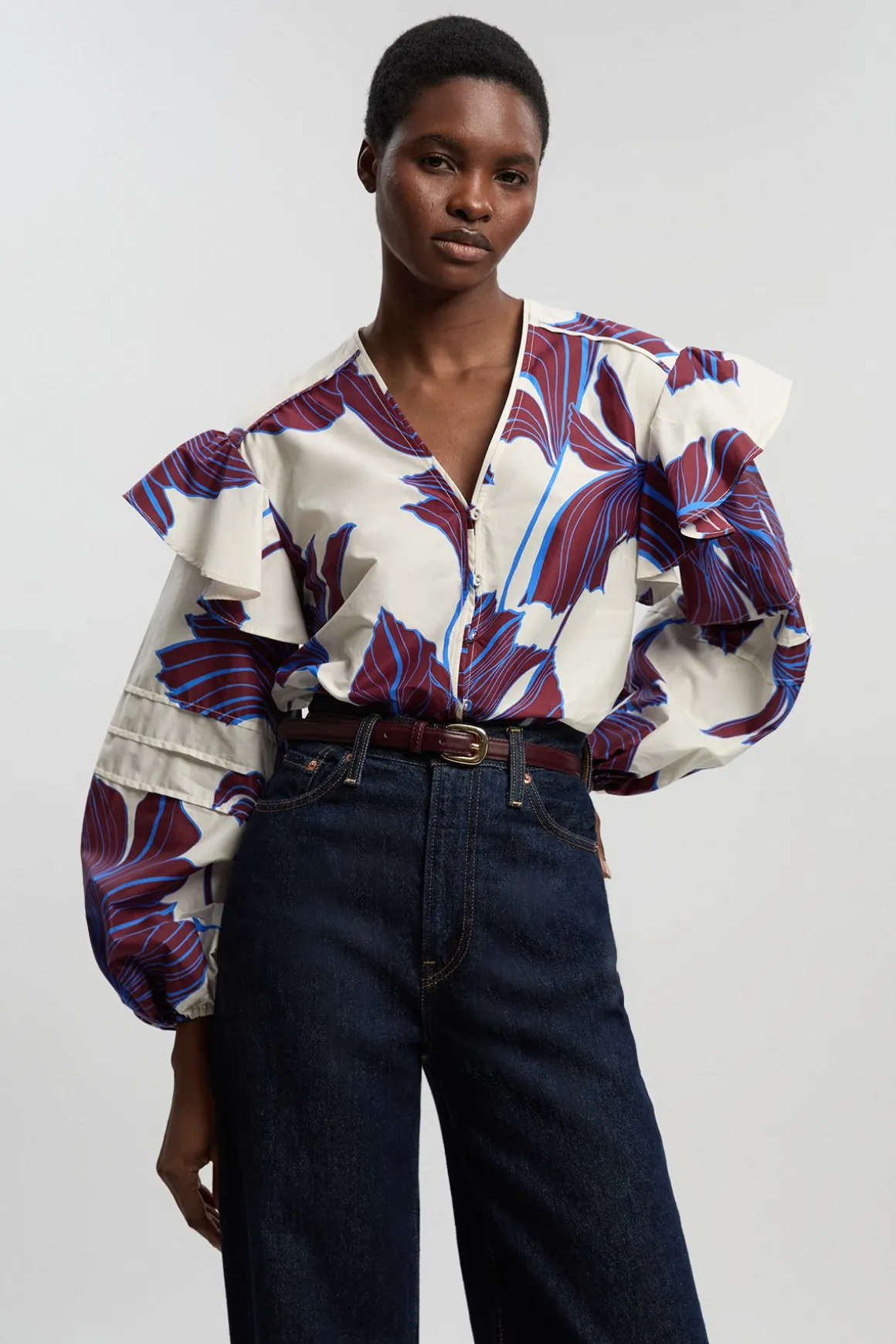 Chemise Tissée En Satin De Coton À Imprimé Floral Graphique