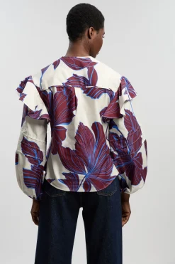 Chemise Tissée En Satin De Coton À Imprimé Floral Graphique
