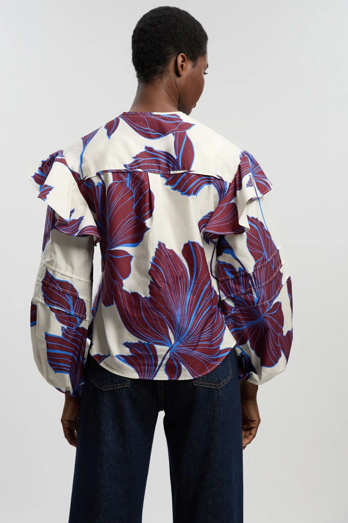 Chemise Tissée En Satin De Coton À Imprimé Floral Graphique