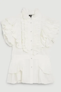 Chemise tissée à manches cap, plissée et à volants