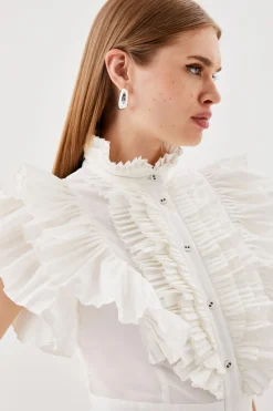 Chemise tissée à manches cap, plissée et à volants