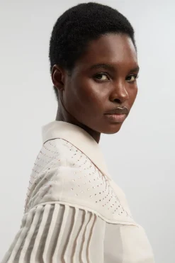 Chemise Tissée à Manches Longues avec Clous Thermocollés