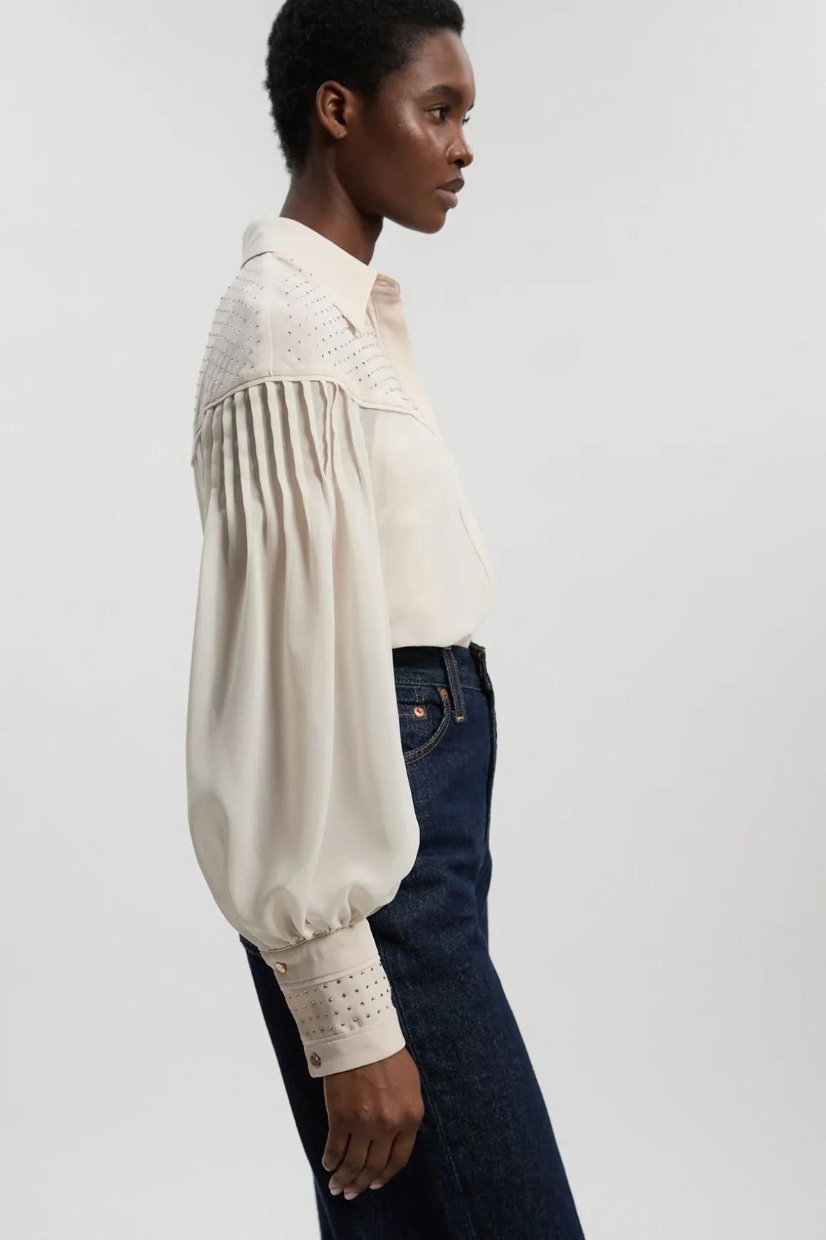 Chemise Tissée à Manches Longues avec Clous Thermocollés