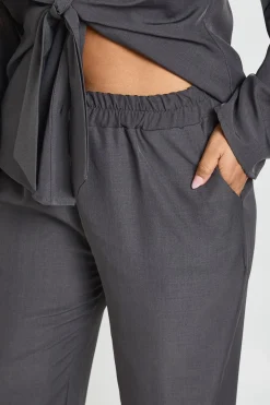 Chemise Tissée à Nouage Devant et Pantalon Large Taille Plus