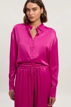 KarenMillen Chemise Tissée Oversize en Satin de Viscose<Femme Satin Et Dentelle|Tops