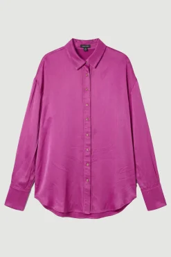 KarenMillen Chemise Tissée Oversize en Satin de Viscose<Femme Satin Et Dentelle|Tops