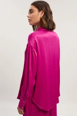 KarenMillen Chemise Tissée Oversize en Satin de Viscose<Femme Satin Et Dentelle|Tops