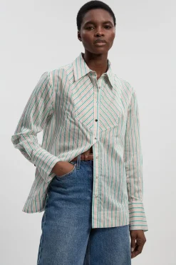 KarenMillen Chemise Tissée À Plastron Rayé En Popeline<Femme Tops