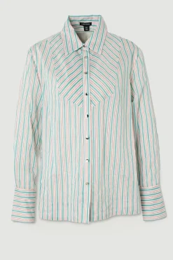 KarenMillen Chemise Tissée À Plastron Rayé En Popeline<Femme Tops