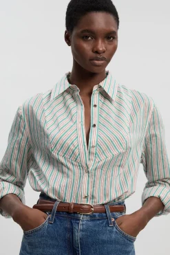 KarenMillen Chemise Tissée À Plastron Rayé En Popeline<Femme Tops