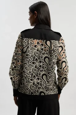 Chemise Tissée à Poche Avant Broderie Anglaise Monochrome