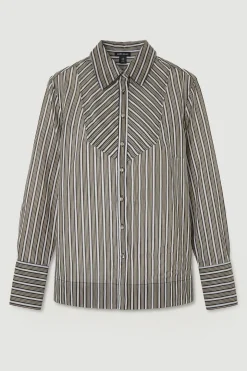 Chemise Tissée À Rayures En Popeline Avec Plastron